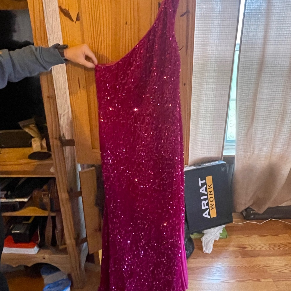 SHEIN Pink Sequin One-Shoulder Maxi Dress FORSALE